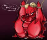  angelface anus bound breasts demon dialogue english_text female flexible genitals hi_res legs_behind_head legs_up not_furry pussy red_body red_skin solo text thick_thighs yagi_(angelface) 