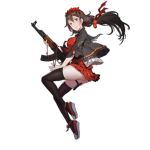  1girl alternate_costume assault_rifle bangs black_hair black_legwear breasts brown_eyes brown_hair cancer_(zjcconan) closed_mouth from_side full_body girls_frontline gun hair_between_eyes hair_ornament holding holding_gun holding_weapon lips long_hair looking_at_viewer official_art photoshop_(medium) red_ribbon red_skirt red_string ribbon rifle skirt smile solo string thighhighs thighs transparent_background twintails type_56_assault_rifle type_56_assault_rifle_(girls_frontline) weapon 