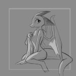  1:1 2020 anthro dragon enginetrap female greyscale hi_res holding_object horn light lighting membrane_(anatomy) membranous_wings monochrome nude scalie sitting solo syl_(enginetrap) western_dragon wings 