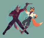  anthro battle canid canine canis clothed clothing duo fight fox fox_mccloud hi_res iglioatelle knife male mammal nintendo star_fox video_games wolf wolf_o&#039;donnell 