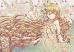  1girl absurdres bangs bare_shoulders blonde_hair blunt_bangs dress flower frills gosick grey_eyes hair_flower hair_ornament highres hime_cut lily_(flower) long_hair looking_at_viewer solo user_zfze8784 very_long_hair victorica_de_blois white_dress 