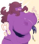 ?! anthro areola big_breasts breasts brown_hair button_(disambiguation) clothed clothing deltarune female hair hi_res huge_breasts monster nipples overweight panties purple_body purple_hair purple_skin scalie slightly_chubby solo susie_(deltarune) thong topless underchikichan underwear video_games 