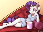  4:3 anthro bottomwear chair clothing dessert equid equine female food friendship_is_magic furniture hi_res hooves horn ice_cream lounge_chair mammal midriff my_little_pony ohemo pillow rarity_(mlp) shirt shorts solo spoon_in_mouth topwear unicorn 
