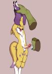  absurd_res anthro balls bodily_fluids clothing cum cum_in_mouth cum_inside digimon digimon_(species) erection forced genital_fluids genitals gloves handwear held_up hi_res humanoid_genitalia humanoid_penis male mikiluque offscreen_character oral penis renamon restrained reverse_forced_oral sex solo standing 