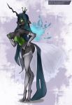  anthro anthrofied arthropod big_breasts breasts changeling cleavage clothed clothing female friendship_is_magic garter_straps holding_breast legwear longtailshort my_little_pony panties queen_chrysalis_(mlp) smile solo text thigh_highs underwear url 