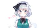  blue_eyes blush bow gray_hair headband konpaku_youmu myon short_hair signed touhou urim_(paintur) white 