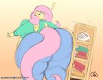  ! 2019 anthro anthrofied big_butt book bookshelf breasts bump butt english_text equid equine female fluttershy_(mlp) friendship_is_magic furniture hair horse huge_butt huge_thighs mammal my_little_pony nekocrispy obese obese_female overweight overweight_female pegasus pink_hair solo text thick_thighs wide_hips wings 