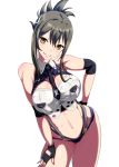  1girl black_neckwear breasts brown_hair danpu fingerless_gloves gloves hand_on_own_ass hand_on_own_thigh highres kisaragi_chitose large_breasts midriff neckwear_between_breasts super_robot_wars super_robot_wars_v tied_hair yellow_eyes 