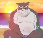  2020 anthro beach belly cute_fangs kemono male moobs outside overweight overweight_male seaside sitting solo sun tentetutetuya tokyo_afterschool_summoners tsathoggua video_games water 