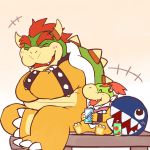  1:1 2020 anthro belly blush bowser bowser_jr. eyes_closed group hi_res kemono koopa lates male mario_bros nintendo overweight overweight_male scalie simple_background sitting video_games 