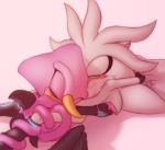  anthro arm_warmers armwear clothing cuddling duo espio_the_chameleon intimate long_tail male male/male pink_background pink_body romantic_ambiance romantic_couple royalbootlace silver_the_hedgehog simple_background sonic_the_hedgehog_(series) 