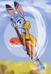  2020 absurd_res air_manipulation anthro avatar:_the_last_airbender clothed clothing crossover disney ear_markings elemental_manipulation facial_markings fully_clothed fur head_markings hi_res holding_object holding_staff jack_savage lagomorph leporid mammal markings nickelodeon rabbit smile solo staff striped_body striped_fur stripes theblueberrycarrots zootopia 