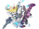  after_war_gundam_x beam_rifle chibi energy_gun flying green_eyes gun gundam gundam_x_divider holding holding_gun holding_weapon kubotami looking_to_the_side mecha no_humans robot solo weapon white_background 