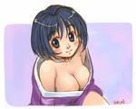  blue_eyes blue_hair blush breasts cleavage copyright_request large_breasts shiun short_hair smile solo 