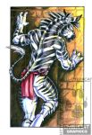  anthro butt_pose castle clothing cybercat equid equine fur loincloth male mammal pose solo wallpaper zebra 