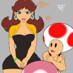  1:1 big_breasts breasts cleavage clothed clothing duo female grey_background hi_res human humanoid larger_female lyn_nyl male mammal mario_bros nintendo not_furry princess_daisy simple_background size_difference smaller_male toad_(mario) toadette video_games wide_hips 