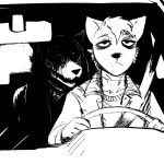  1:1 anthro black_and_white black_eyes blood bodily_fluids canid canine canis car clothing domestic_dog driving female ghost_pupper hi_res hladilnik male mammal monochrome scary vehicle white_pupils wolf 