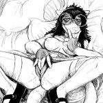  1:1 anthro black_and_white breasts cunnilingus_gesture didelphid eyewear female fingering gesture glasses hi_res hladilnik mammal marsupial marylin_(hladilnik) masturbation monochrome nipples solo suggestive suggestive_gesture tongue tongue_out vaginal vaginal_fingering 