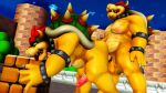  16:9 3d_(artwork) anal anal_penetration anthro balls bowser butt digital_media_(artwork) erection genitals horn koopa male male/male male_penetrated male_penetrating male_penetrating_male malicekira mario_bros musclegut muscular muscular_male nintendo nipples nude open_mouth pecs penetration penis scalie smile spiked_balls spiked_penis spikes spreading video_games widescreen 