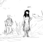 1:1 anthro black_hair canid canine canis clothing comic dialogue domestic_dog dress duo female forest ghost_pupper hair hi_res hladilnik male mammal monochrome police_tape sketch tree wolf 