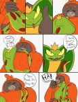  anthro ape blush cartoon_network coby_(mao_mao) comic crown duo english_text feral fleshysack haplorhine hi_res kissing laugh male male/male mammal mao_mao:_heroes_of_pure_heart one_eye_closed orangusnake orangutan primate reptile scalie size_difference slightly_chubby snake tanner_(mao_mao) text wink 