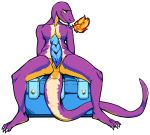  alpha_channel anthro claws fangs fire genitals hi_res lemurian male multicolored_body penis presenting presenting_penis purple_body purple_skin reptile risk_of_rain risk_of_rain_2 scalie sitting solo spread_legs spreading tanakagundam toe_claws tongue tongue_out two_tone_body 