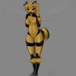  anthro antira arthropod bee blush breasts chest_tuft female hair hi_res hymenopteran insect non-mammal_breasts shy solo stripes tuft 