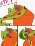  anthro ape belly blush cartoon_network coby_(mao_mao) coiling comic duo english_text feral fleshysack haplorhine hi_res kissing male male/male mammal mao_mao:_heroes_of_pure_heart orangusnake orangutan primate reptile scalie size_difference slightly_chubby snake tanner_(mao_mao) text 
