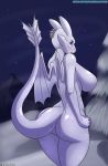  anthro blush breasts butt dragon female fingerless_(marking) hi_res libra-11 mountain night_sky nude outside scalie sky snow solo star starry_sky wings 