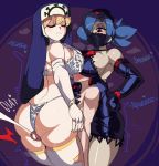 +_+ 1boy 2girls absurdres black_gloves black_nightgown blonde_hair blue_hair blush bra breasts captain_kirb cum double_(skullgirls) elbow_gloves english_text eyepatch faceless faceless_male femdom gloves hand_on_another&#039;s_chest highres large_breasts lingerie multiple_girls nightgown nun nurse one-eyed panties red_eyes skullgirls smother thick_thighs thigh_sex thighs underwear valentine_(skullgirls) white_bra white_panties 