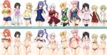  6+girls absurdres ahoge akatsuki_kirika amou_kanade arm_behind_head bikini bikini_skirt black_bikini black_hair blonde_hair blue_bikini blue_eyes blue_hair blue_shorts blush breasts carol_malus_dienheim closed_mouth collarbone elfnein eyebrows_visible_through_hair garter_straps green_bikini green_eyes grin groin hair_ornament hair_ribbon hand_on_hip highres holding_hands huge_filesize kazanari_tsubasa kohinata_miku large_breasts long_hair looking_at_viewer midriff multiple_girls navel one_eye_closed parted_lips pink_bikini purple_eyes r-binon red_bikini red_eyes red_hair ribbon senki_zesshou_symphogear shiny shiny_hair shiny_skin short_hair short_shorts shorts simple_background small_breasts smile standing standing_on_one_leg striped striped_bikini swimsuit swimwear tachibana_hibiki_(symphogear) teeth thighhighs tongue tongue_out tsukuyomi_shirabe twintails white_background white_bikini white_hair white_legwear yellow_bikini yellow_eyes yukine_chris 