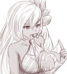  1girl bare_shoulders braid breasts collarbone cum cum_on_body cum_on_breasts cum_on_fingers cum_on_upper_body granblue_fantasy helel_ben_shalem long_hair medium_breasts one_breast_out pacifier red_eyes sketch souji@gaakura-chu very_long_hair 