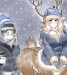  &lt;3 antlers beanie bedroom_eyes beverage big_breasts big_butt black_hair blonde_hair blush bottomless bottomwear breasts breath brown_body brown_fur butt capreoline capreoline_taur cervid cervid_taur clothed clothing coat countershading cup day duo female female_on_human fluffy fluffy_tail fully_clothed fur fur_trim_(clothing) glistening glistening_hair gloves hair handwear hat headgear headwear hi_res holding_beverage holding_object horn human human_on_taur interspecies light_skin long_hair looking_at_another looking_at_butt male male/female male_on_taur mammal mammal_taur monotone_hair monster_girl_(genre) monster_girl_encyclopedia multicolored_body multicolored_fur narrowed_eyes outside pants presenting presenting_hindquarters reindeer reindeer_taur scarf seductive shaking_butt smile snow snowing standing surprise tailwag taur theordomalleus topwear two_tone_body two_tone_fur white_body white_countershading white_fur winter 