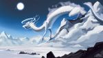  16:9 ambiguous_gender antlers asian_mythology chromamancer claws detailed_background dragon east_asian_mythology eastern_dragon feral hair hi_res horn moon mythology night outside scales sky snow solo star starry_sky white_body white_hair white_scales widescreen 