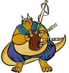  anthro bagpipes belly cape claws clothed clothing holding_musical_instrument holding_object kobold kyreden male musical_instrument obese obese_male overweight overweight_male playing_music solo standing toe_claws topless wind_instrument woodwind_instrument 