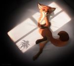  ancesra anthro bed butt canid canine claws crossed_arms disney fox furniture hi_res light lying male mammal nick_wilde nude pawpads paws shadow smile solo sunlight zootopia 