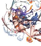  2girls ahoge bangs belt blue_hair braid breasts broken_mask collarbone eyebrows_visible_through_hair fingerless_gloves fire_emblem fire_emblem:_radiant_dawn fire_emblem_awakening fire_emblem_heroes flower full_body gloves green_eyes hairband hibiscus highres holding marth_(fire_emblem_awakening) mask medium_breasts mia_(fire_emblem) multiple_girls navel official_art sandals see-through stomach swimsuit tied_hair transparent_background yoneyama_mai 