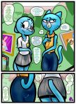  absurd_res anthro blue_body blue_fur butt cartoon_network clothed clothing comic digital_media_(artwork) domestic_cat english_text felid feline felis female fourball fur hi_res male male/female mammal mary_senicourt nicole_watterson open_mouth text the_amazing_world_of_gumball 