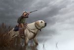  canid canine canis dane_cozens domestic_dog duo female from_behind_position hi_res human hunting hunting_dog mammal mount mounting reins rider riding riding_on_back saddle sex water 