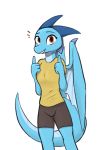  2019 alpha_channel anthro blue_body bottomwear clothed clothing dragon enginetrap female fully_clothed gesture horn looking_at_viewer membrane_(anatomy) membranous_wings scalie shirt shorts simple_background smile solo syl_(enginetrap) t-shirt thumbs_up topwear transparent_background western_dragon wings 