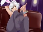  animal_ears armpits bunny_ears carrot clip_studio_paint_(medium) commentary commentary_request couch eyebrows_visible_through_hair feet hands league_of_legends looking_at_viewer no_shoes orange_eyes pantyhose phb pov_feet riven_(league_of_legends) short_hair sitting smile soles tied_hair toes white_hair white_wrist_cuffs wrist_cuffs 