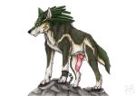  animal_genitalia animal_penis canid canine canine_penis canis chain claws dripping ear_piercing erection feral genitals inner_ear_fluff knot kola_(artist) link_(wolf_form) male mammal nintendo penis piercing rock simple_background solo standing the_legend_of_zelda tuft video_games wolf 