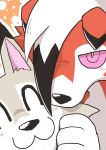  2020 absurd_res ambiguous_gender blush brown_body brown_fur brown_tail_(artist) canid canine cheek_tuft duo eyes_closed facial_tuft fur hair half-closed_eyes happy hi_res inner_ear_fluff lycanroc mammal midday_lycanroc midnight_lycanroc narrowed_eyes nintendo pink_eyes pink_inner_ear pok&eacute;mon pok&eacute;mon_(species) red_body red_fur smile tuft video_games white_body white_fur white_hair 