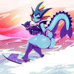  1:1 2020 5_fingers anthro big_butt breasts butt clothed clothing digital_media_(artwork) eeveelution female fingers gesture hi_res looking_at_viewer nintendo pok&eacute;mon pok&eacute;mon_(species) pok&eacute;morph riendonut shaka solo surfboard surfing vaporeon vehicle video_games water watercraft 