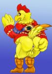  animal_crossing anthro anus avian balls beak bird chicken clothing egbert_(animal_crossing) feathers galliform gallus_(genus) genitals hi_res hopelesshighschool looking_back male nintendo phasianid presenting presenting_anus solo spreading standing sweater topwear video_games yellow_body yellow_feathers 