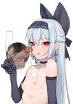  1boy 1girl :p after_fellatio bangs black_gloves blue_hair bow breasts choker cum cum_on_body cum_on_breasts cum_on_upper_body earrings elbow_gloves facial girls_frontline gloves hair_bow hairband jewelry juz long_hair nipples penis pubic_hair red_eyes simple_background small_breasts solo solo_focus testicles tokarev_(girls_frontline) tongue tongue_out white_background 
