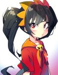  1girl ashley_(warioware) black_hair dress frown hair_ribbon highres looking_to_the_side neckerchief raised_eyebrow red_dress red_eyes ribbon s2offbeat skull twintails warioware 