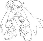  absurdres animal_ears artist_request backwards_hat commentary_request eyes gloves hat headwear highres jeyrolami kaze_no_klonoa klonoa legs lineart pac-man pants pointy_ears shirt shoes sketch smile tail white_background zipper 