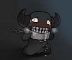  balls begotten_(tboi) black_body black_horn black_skin blush bodily_fluids chain chained demon genital_fluids genitals horn humaniod male not_furry nude penis precum solo suspendedpain tears teeth the_binding_of_isaac_(series) video_games yellow_eyes 