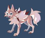  2020 ambiguous_gender blue_background blue_eyes brown_body brown_fur feral fur lycanroc midday_lycanroc neck_tuft nintendo open_mouth pok&eacute;mon pok&eacute;mon_(species) simonslair simple_background slit_pupils solo spikes tuft video_games white_body white_fur white_inner_ear 